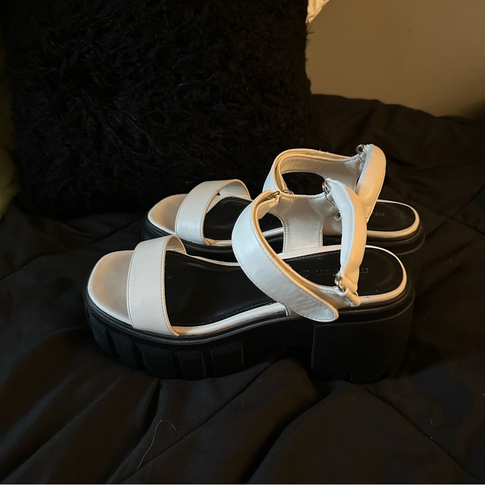 Madden Girl White and Black Chunky Platform Sandals